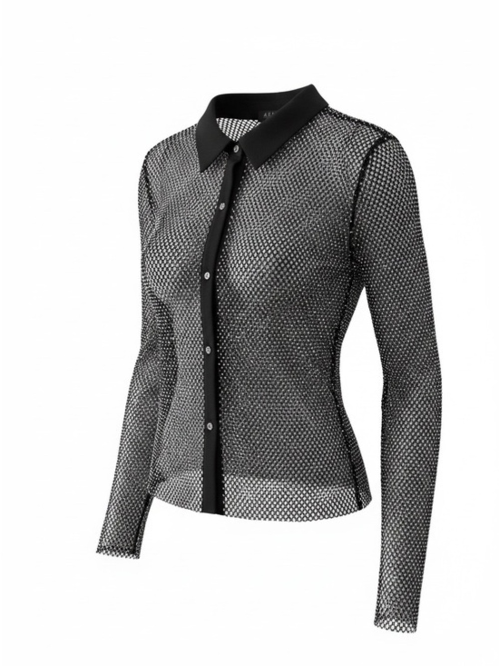AKIRA Black Sheer Mesh Button-Down Shirt